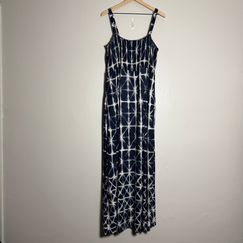 Soma WKND Womens Maxi Dress L/XL Blue Tie Dye Adjustable Strap Vacation Resort